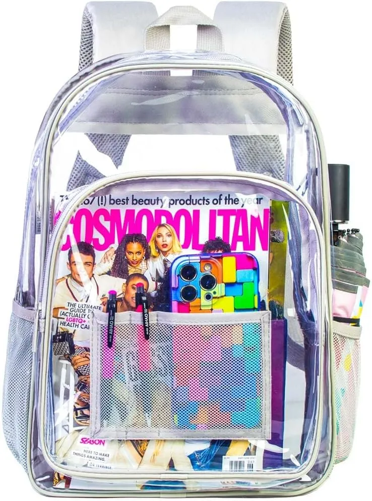AGSDON Clear Backpack, Heavy Duty Transparent Bookbag, See Through PVC Backpacks for Women Men