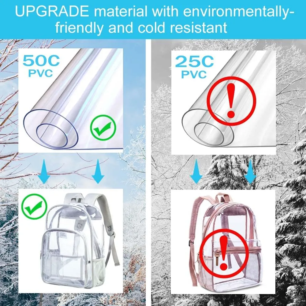 AGSDON Clear Backpack, Heavy Duty Transparent Bookbag, See Through PVC Backpacks for Women Men