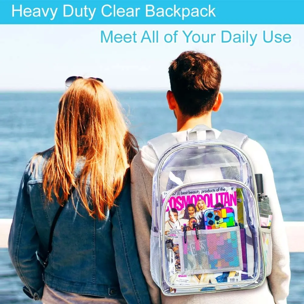 AGSDON Clear Backpack, Heavy Duty Transparent Bookbag, See Through PVC Backpacks for Women Men