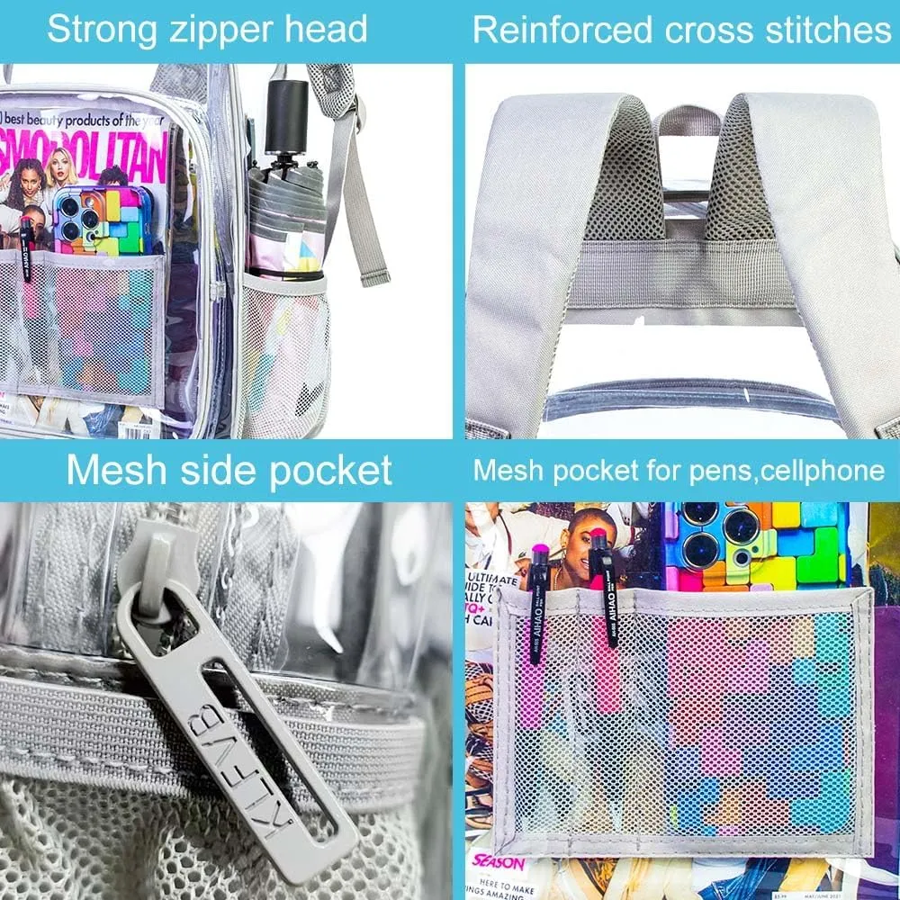 AGSDON Clear Backpack, Heavy Duty Transparent Bookbag, See Through PVC Backpacks for Women Men