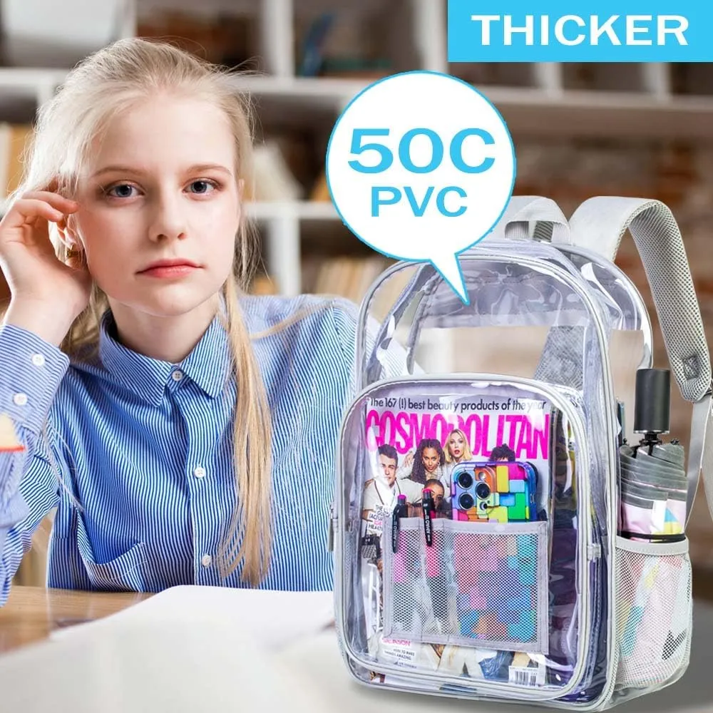 AGSDON Clear Backpack, Heavy Duty Transparent Bookbag, See Through PVC Backpacks for Women Men