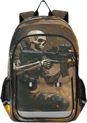 AIXIWAWA Kid's Travel Backpacks Battle Skull Print for Boys Girls，Large Capacity Student School Bag with Breathable Mesh Reflective Strip for Age 6 Above