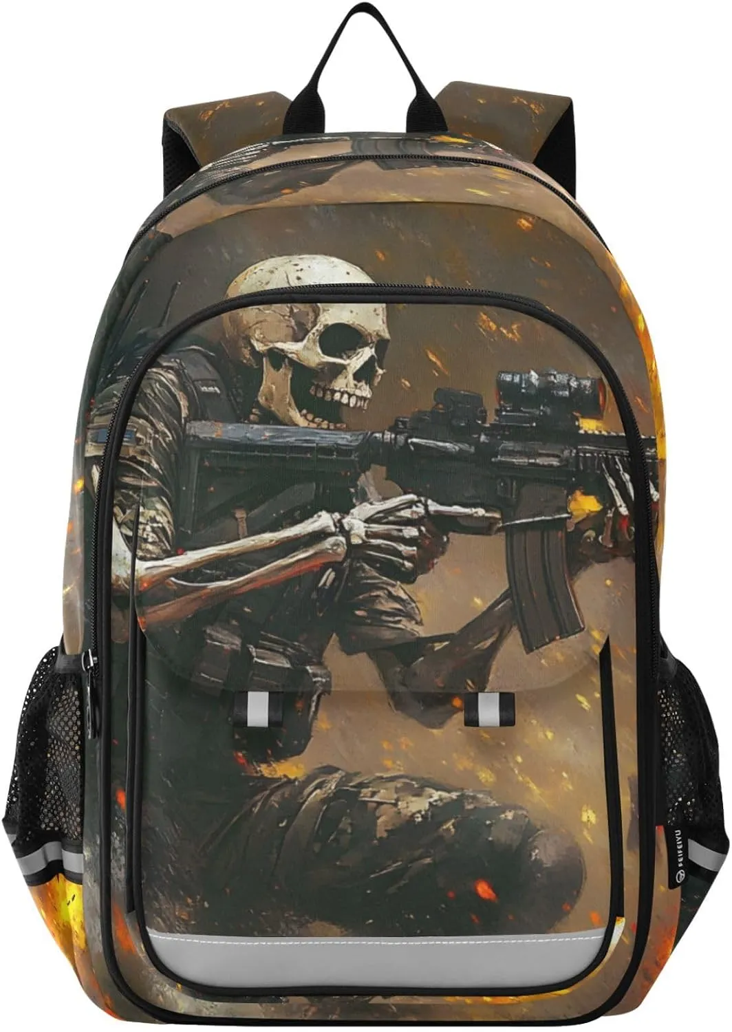 AIXIWAWA Kid's Travel Backpacks Battle Skull Print for Boys Girls，Large Capacity Student School Bag with Breathable Mesh Reflective Strip for Age 6 Above