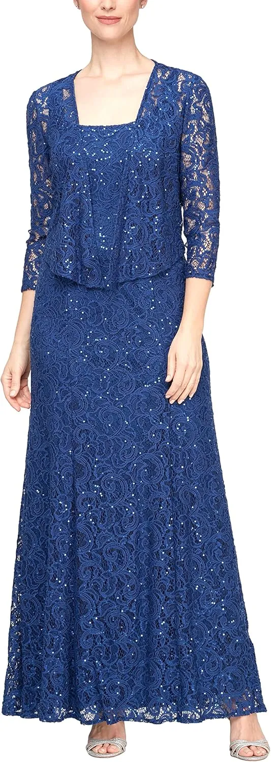 Alex Evenings Women's Long Lace Jacket Dress
