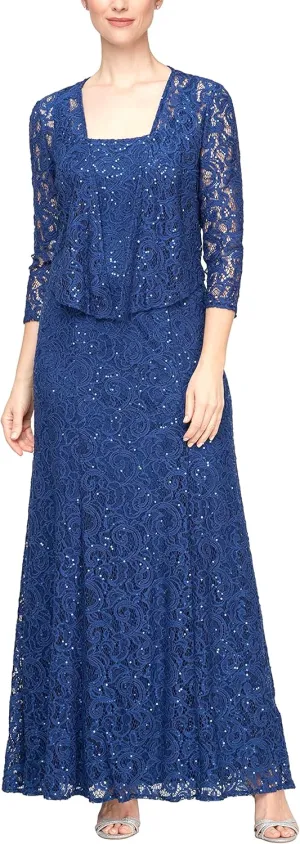 Alex Evenings Women's Long Lace Jacket Dress