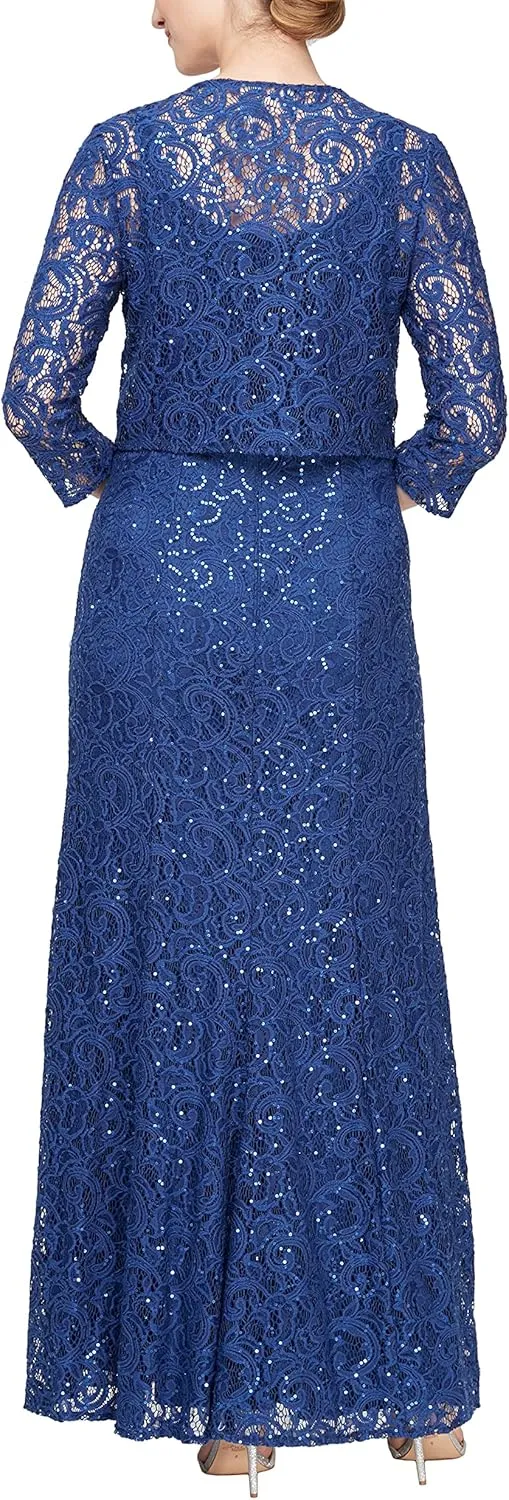 Alex Evenings Women's Long Lace Jacket Dress