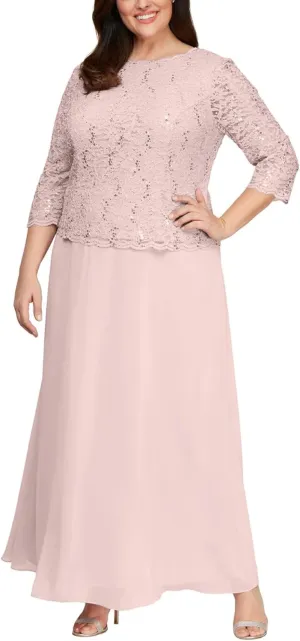 Alex Evenings Women's Plus Size Stretch Lace Bodice Mock One Piece Gown