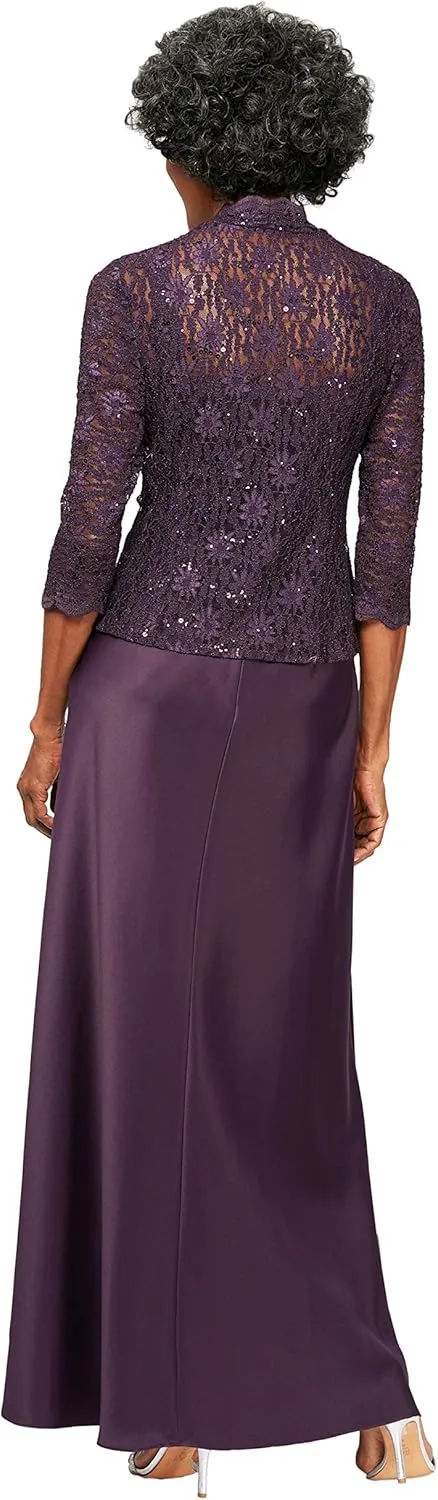 Alex Evenings Women's Two Piece Mother of The Bride Dress with Lace Jacket (Petite and Regular Sizes)