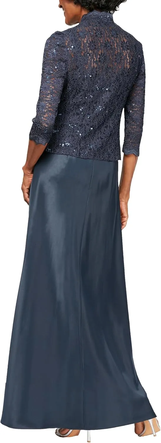 Alex Evenings Women's Two Piece Mother of The Bride Dress with Lace Jacket (Petite and Regular Sizes)