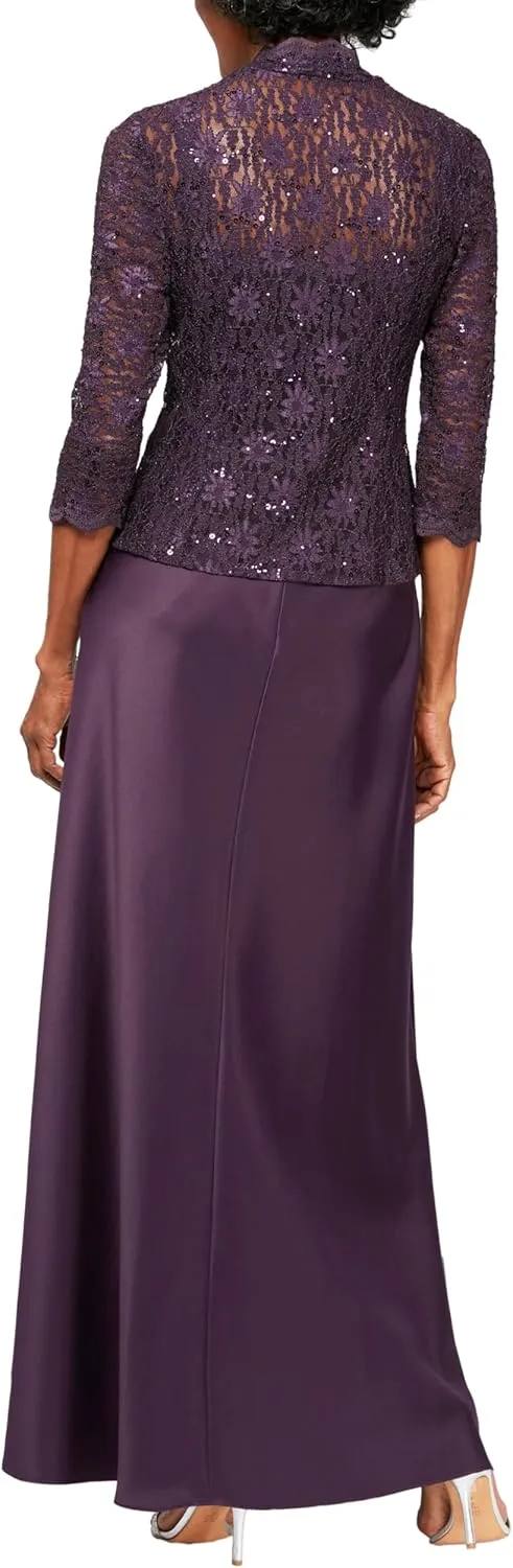 Alex Evenings Women's Two Piece Mother of The Bride Dress with Lace Jacket (Petite and Regular Sizes)