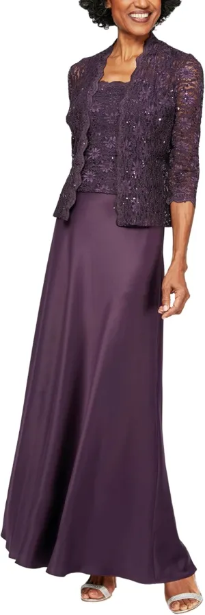 Alex Evenings Women's Two Piece Mother of The Bride Dress with Lace Jacket (Petite and Regular Sizes)