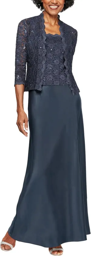 Alex Evenings Women's Two Piece Mother of The Bride Dress with Lace Jacket (Petite and Regular Sizes)