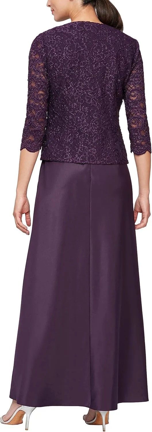 Alex Evenings Women's Two Piece Mother of The Bride Dress with Lace Jacket (Petite and Regular Sizes)