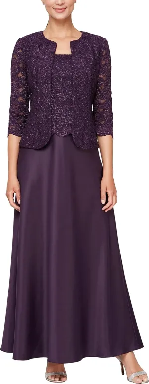 Alex Evenings Women's Two Piece Mother of The Bride Dress with Lace Jacket (Petite and Regular Sizes)