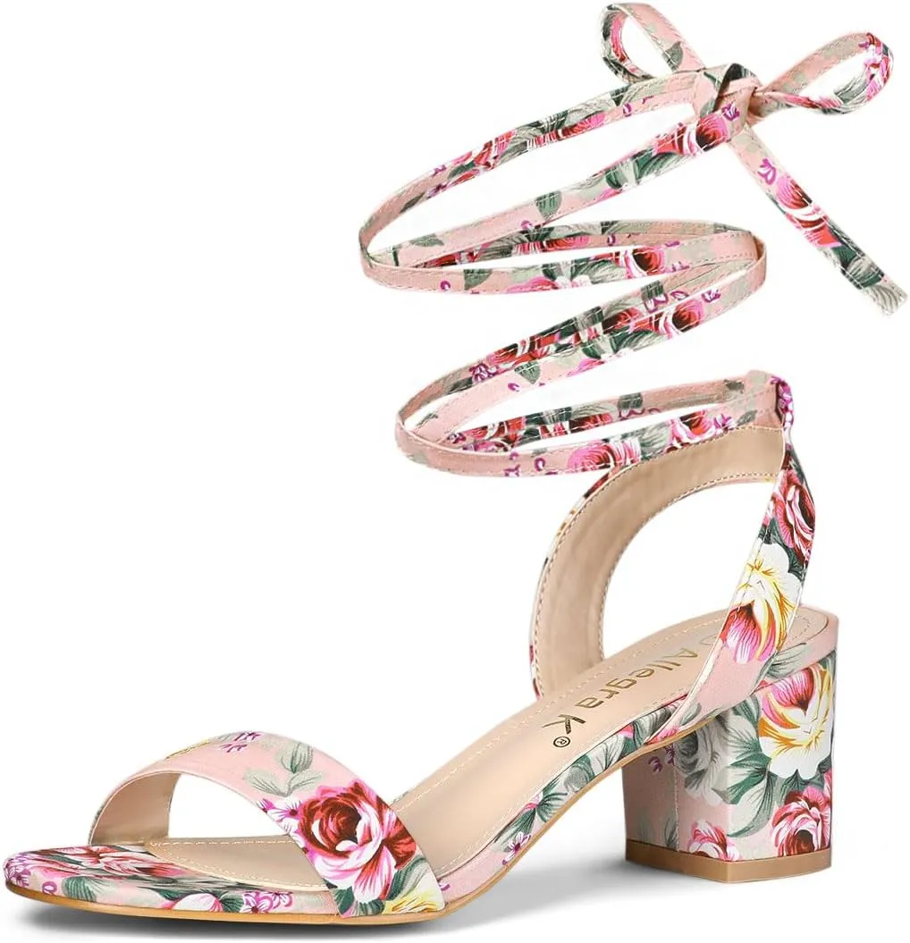 Allegra K Women's Block Heel Sandals Lace Up Heels