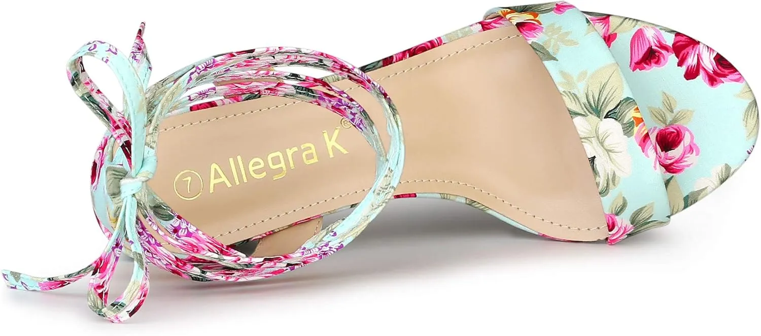 Allegra K Women's Block Heel Sandals Lace Up Heels