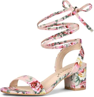 Allegra K Women's Block Heel Sandals Lace Up Heels