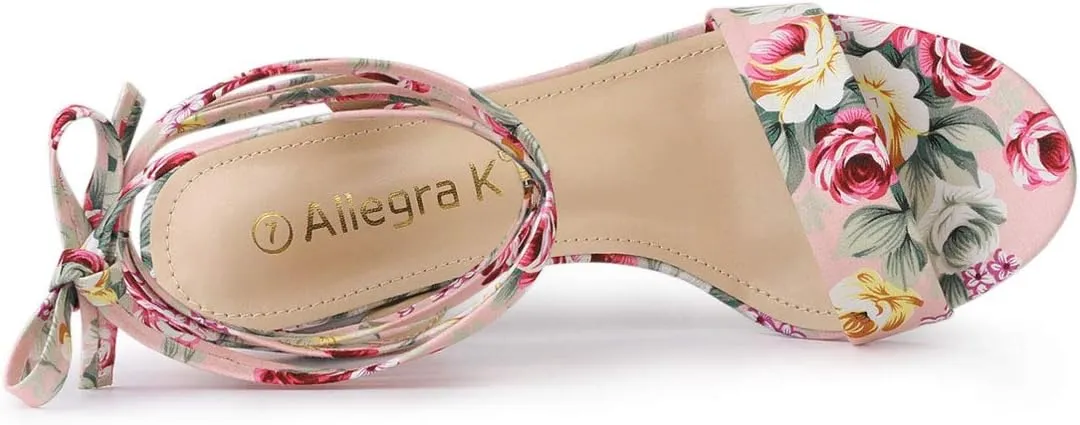 Allegra K Women's Block Heel Sandals Lace Up Heels