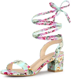 Allegra K Women's Block Heel Sandals Lace Up Heels