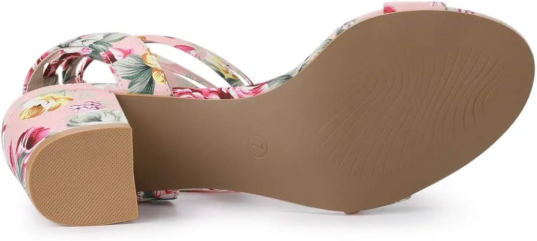 Allegra K Women's Block Heel Sandals Lace Up Heels