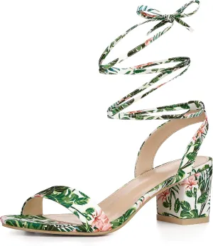Allegra K Women's Block Heel Sandals Lace Up Heels
