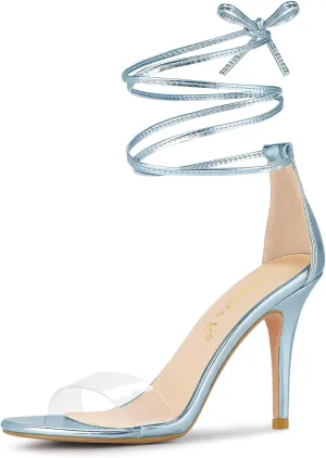 Allegra K Women's Clear Strap Stiletto Heel Lace Up Heels Sandals