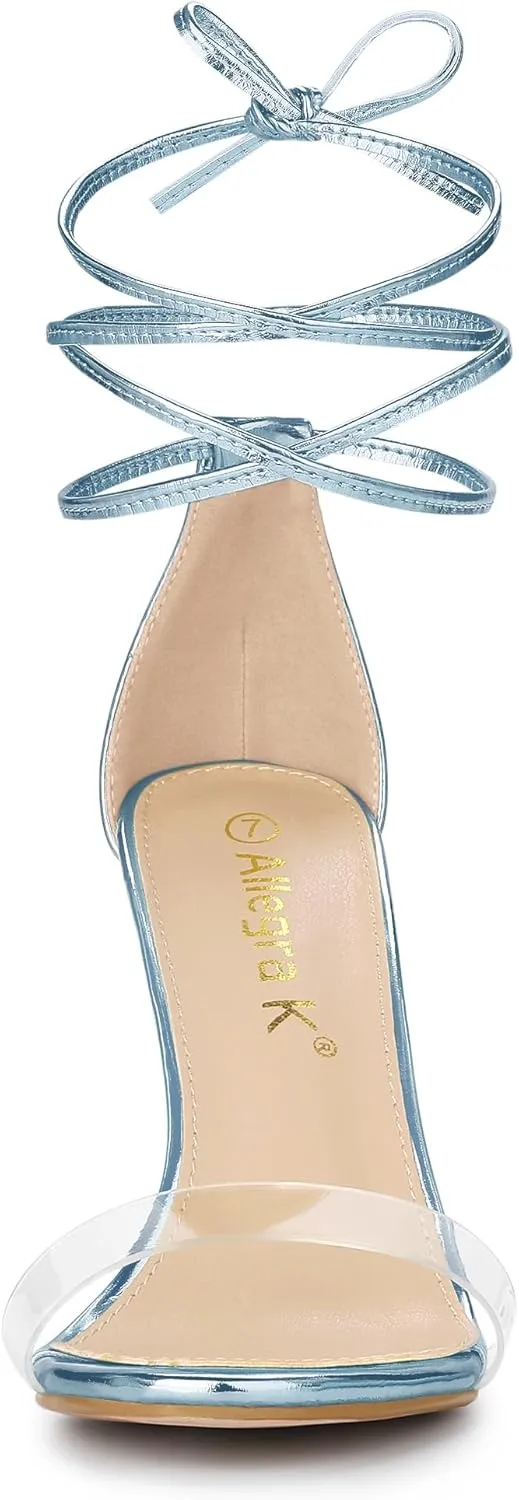 Allegra K Women's Clear Strap Stiletto Heel Lace Up Heels Sandals