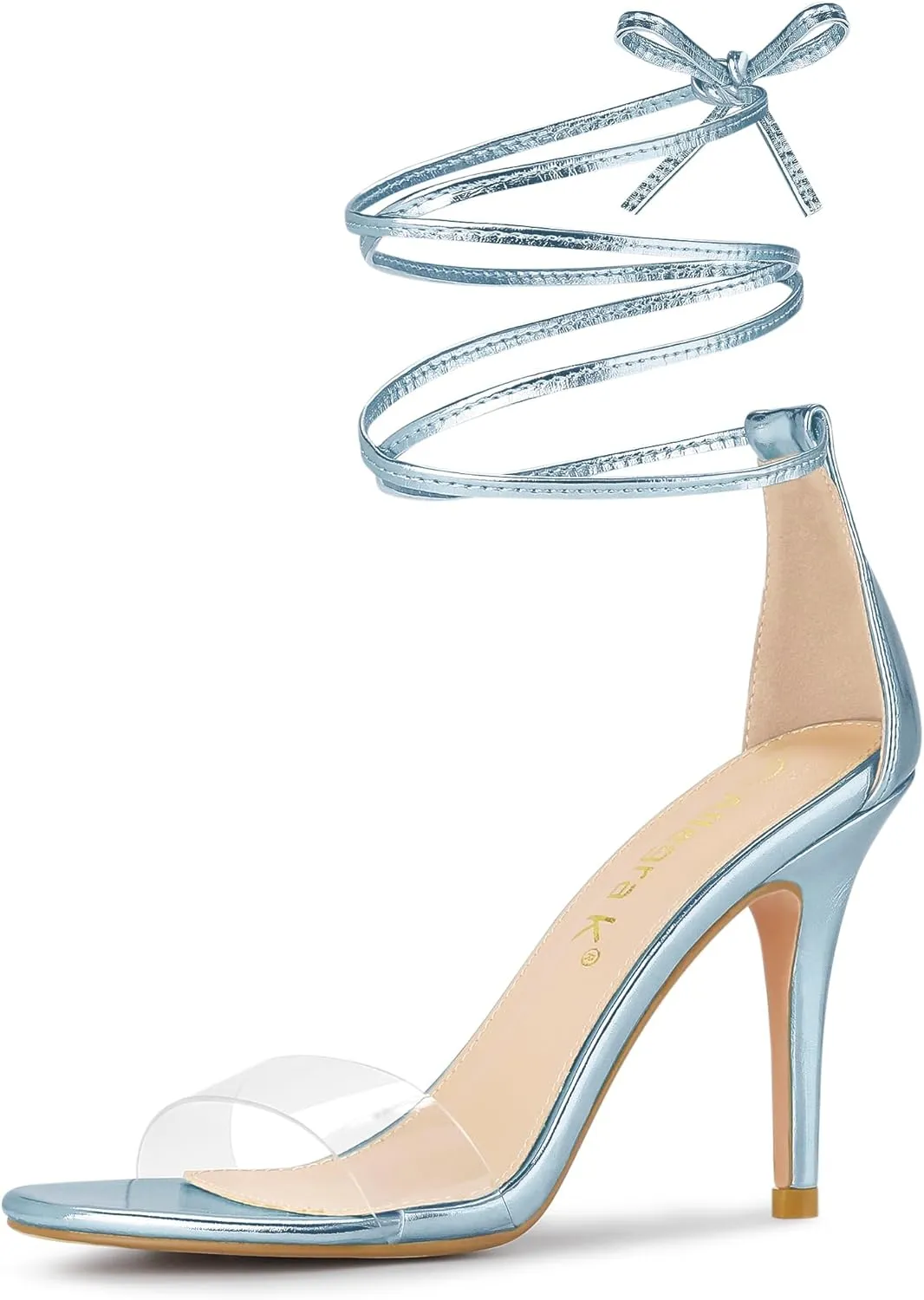 Allegra K Women's Clear Strap Stiletto Heel Lace Up Heels Sandals