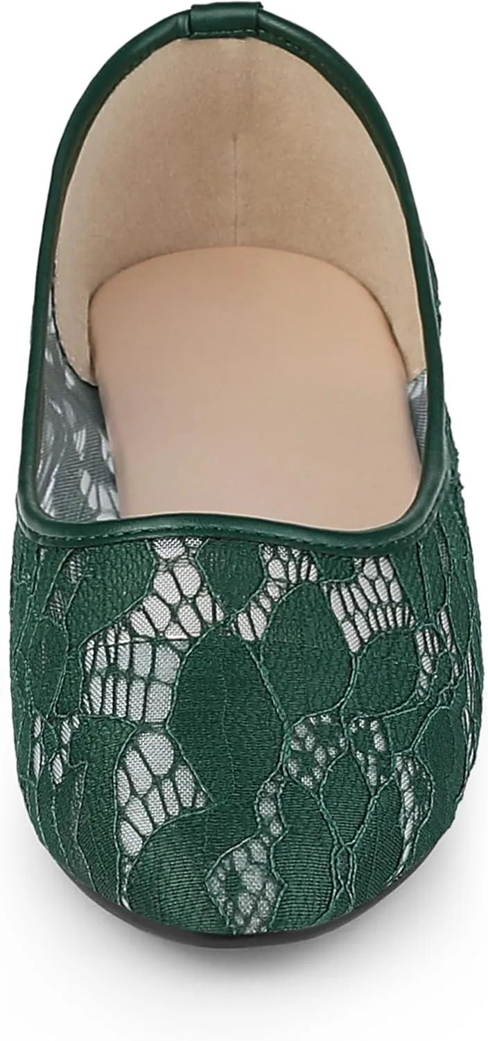 Allegra K Women's Lace Mesh Floral Round Toe Slip on Breathable Ballet Flats