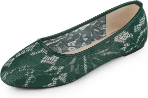 Allegra K Women's Lace Mesh Floral Round Toe Slip on Breathable Ballet Flats