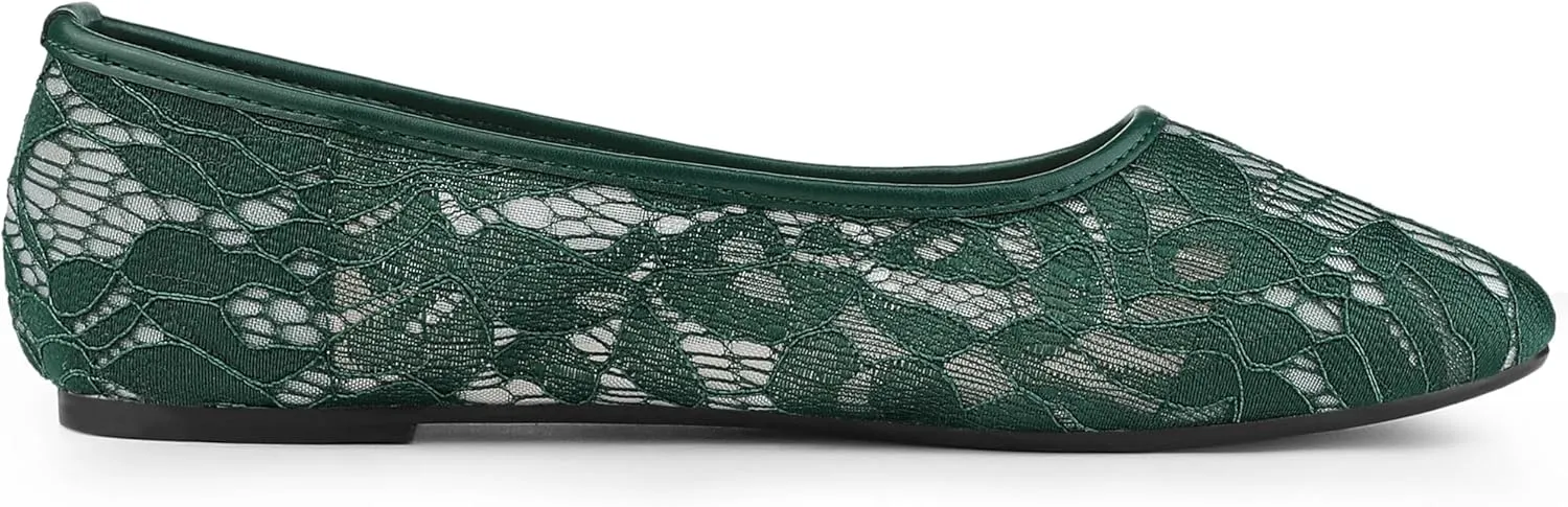 Allegra K Women's Lace Mesh Floral Round Toe Slip on Breathable Ballet Flats