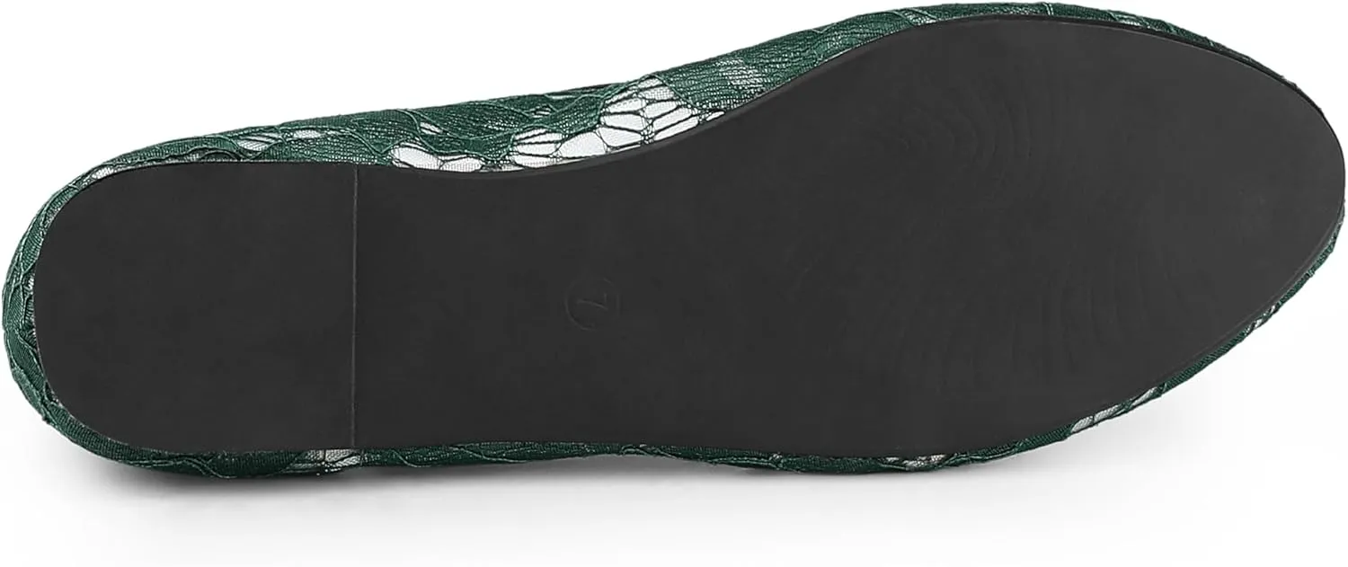 Allegra K Women's Lace Mesh Floral Round Toe Slip on Breathable Ballet Flats