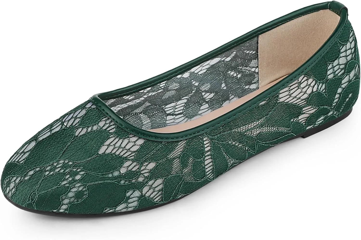 Allegra K Women's Lace Mesh Floral Round Toe Slip on Breathable Ballet Flats