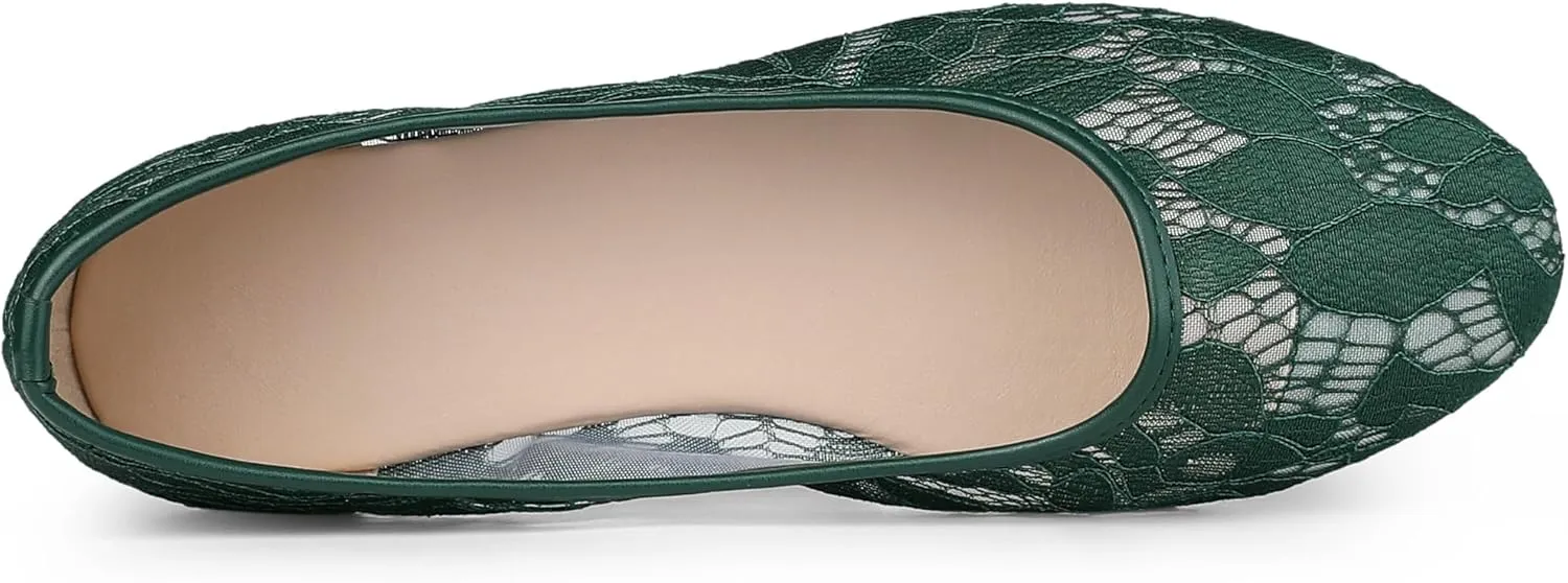 Allegra K Women's Lace Mesh Floral Round Toe Slip on Breathable Ballet Flats
