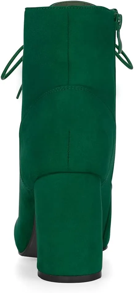 Allegra K Women's Lace Up Chunky Heel Ankle Booties