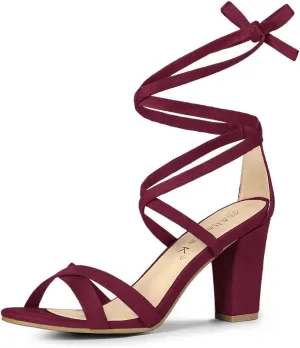 Allegra K Women's Lace Up High Block Heeled Sandals