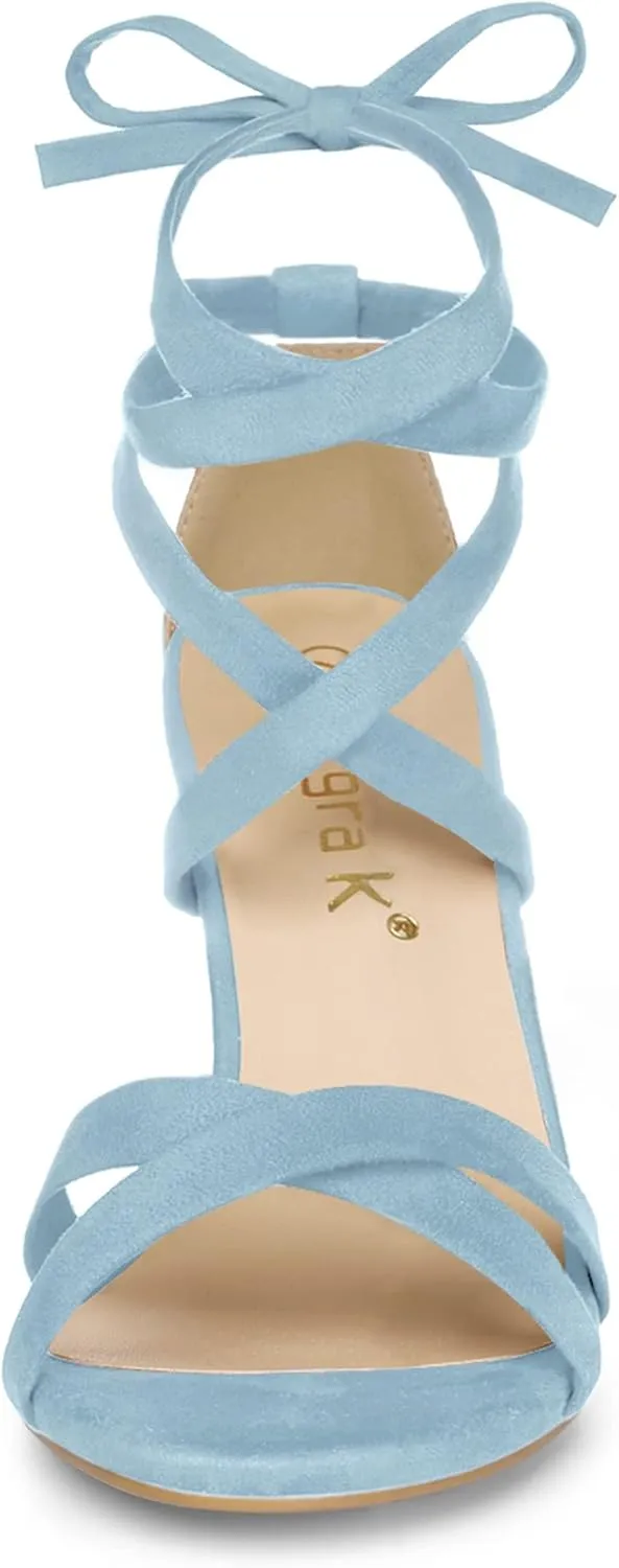 Allegra K Women's Lace Up High Block Heeled Sandals