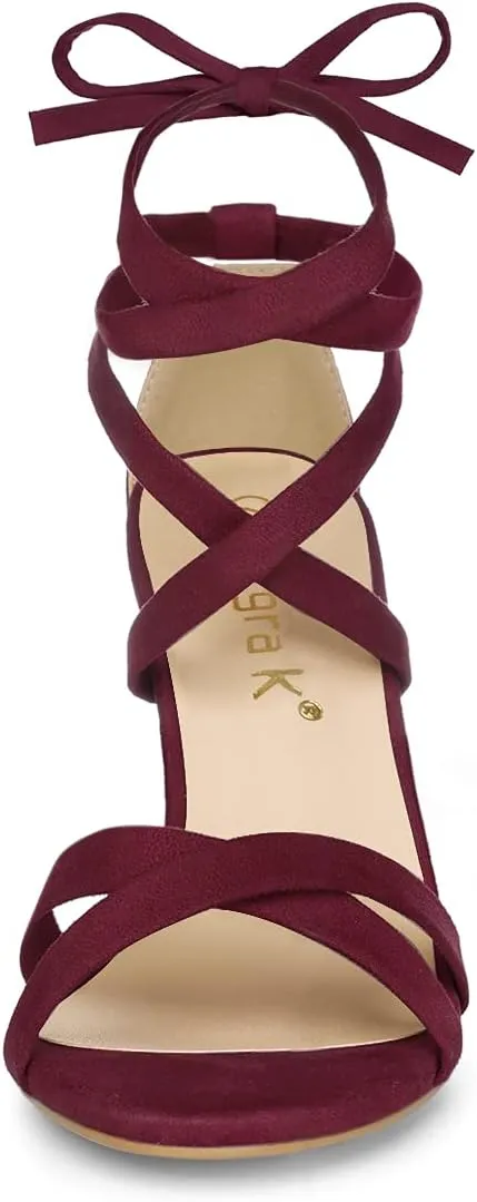 Allegra K Women's Lace Up High Block Heeled Sandals