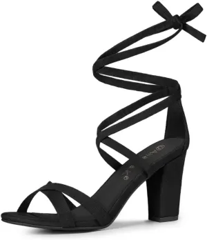 Allegra K Women's Lace Up High Block Heeled Sandals