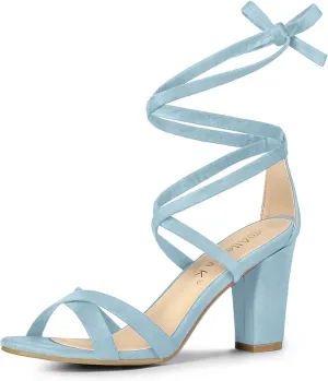 Allegra K Women's Lace Up High Block Heeled Sandals
