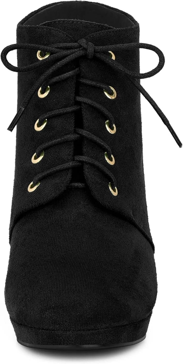 Allegra K Women's Lace Up Platform Block Heels Ankle Boots