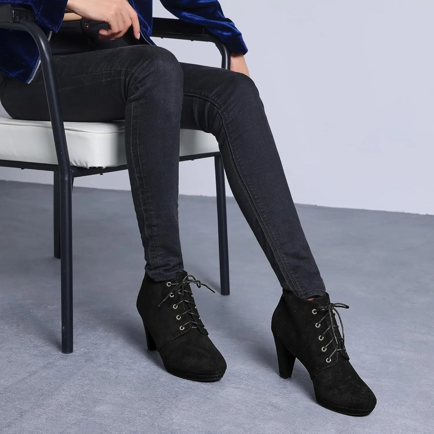 Allegra K Women's Lace Up Platform Block Heels Ankle Boots