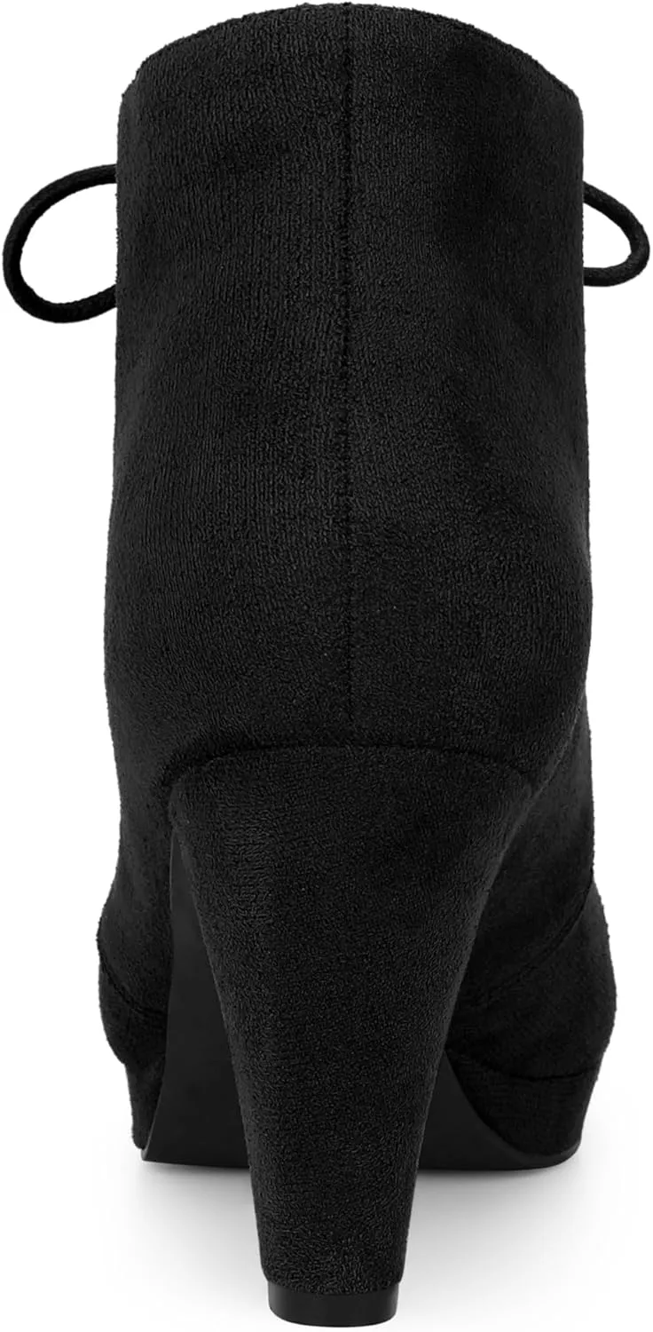 Allegra K Women's Lace Up Platform Block Heels Ankle Boots