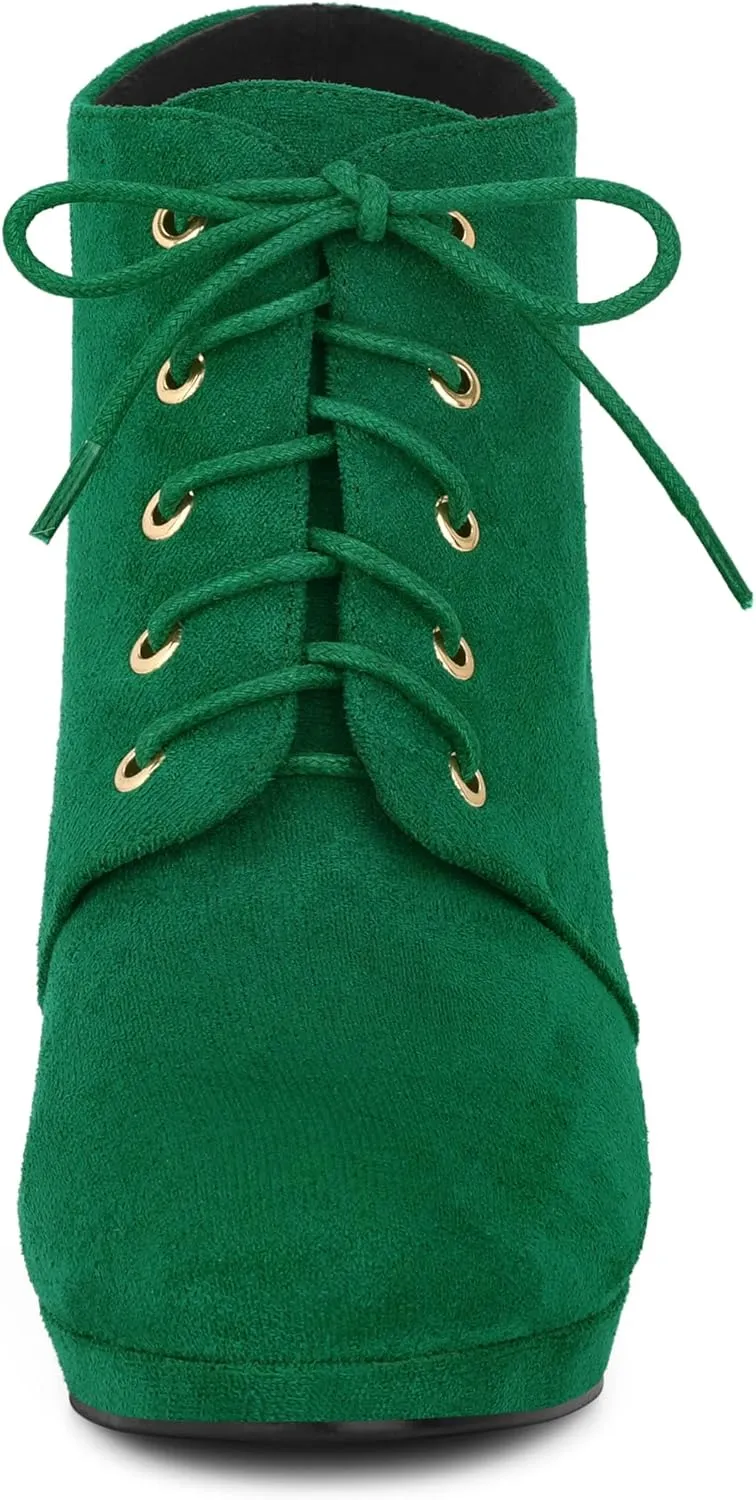 Allegra K Women's Lace Up Platform Block Heels Ankle Boots