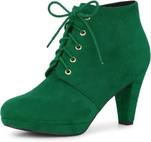 Allegra K Women's Lace Up Platform Block Heels Ankle Boots
