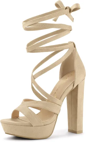 Allegra K Women's Lace Up Platform Chunky High Heels Sandals