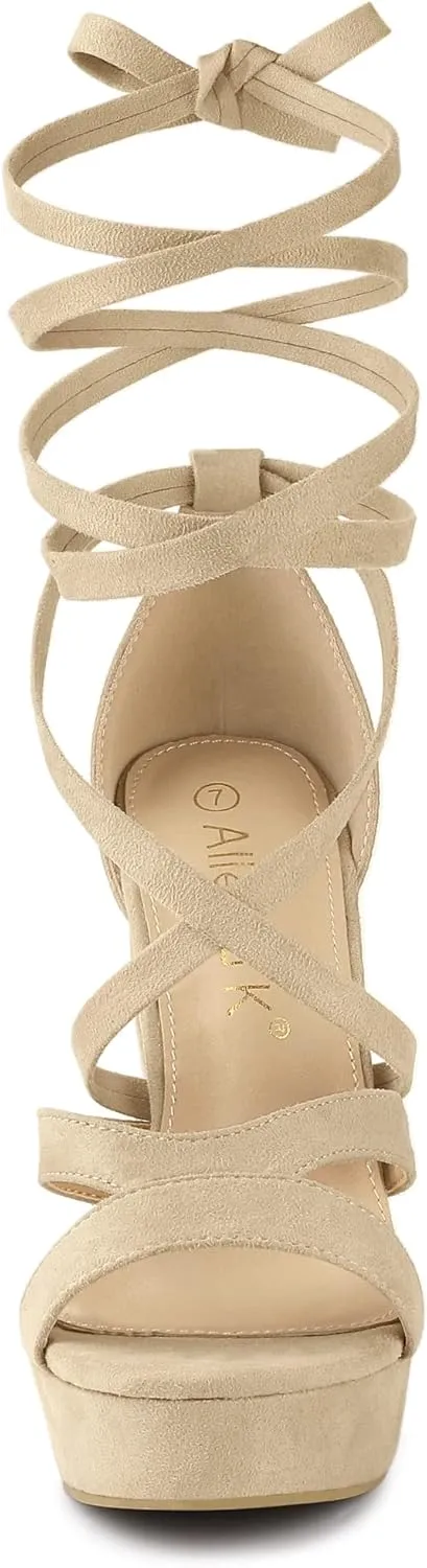 Allegra K Women's Lace Up Platform Chunky High Heels Sandals