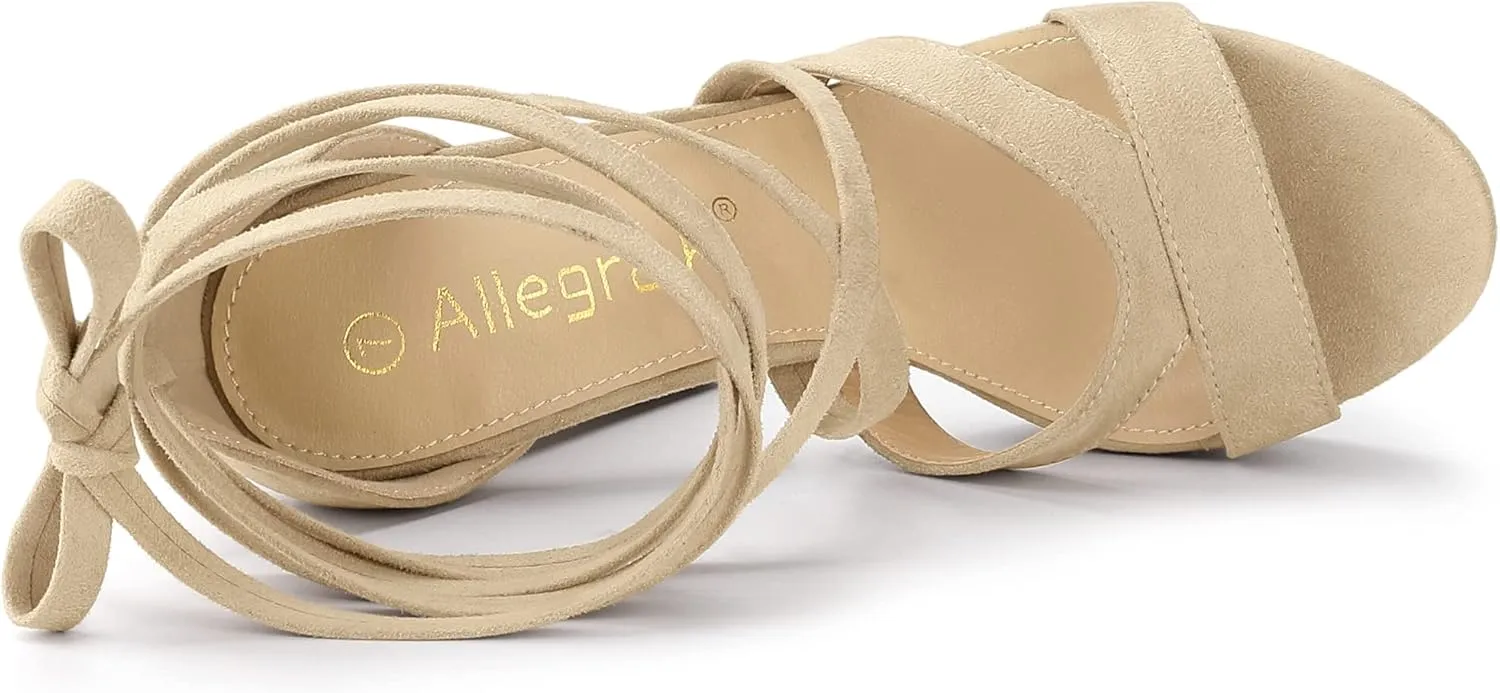 Allegra K Women's Lace Up Platform Chunky High Heels Sandals