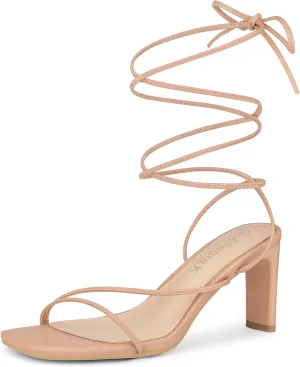 Allegra K Women's Lace Up Strappy Block High Heel Sandals