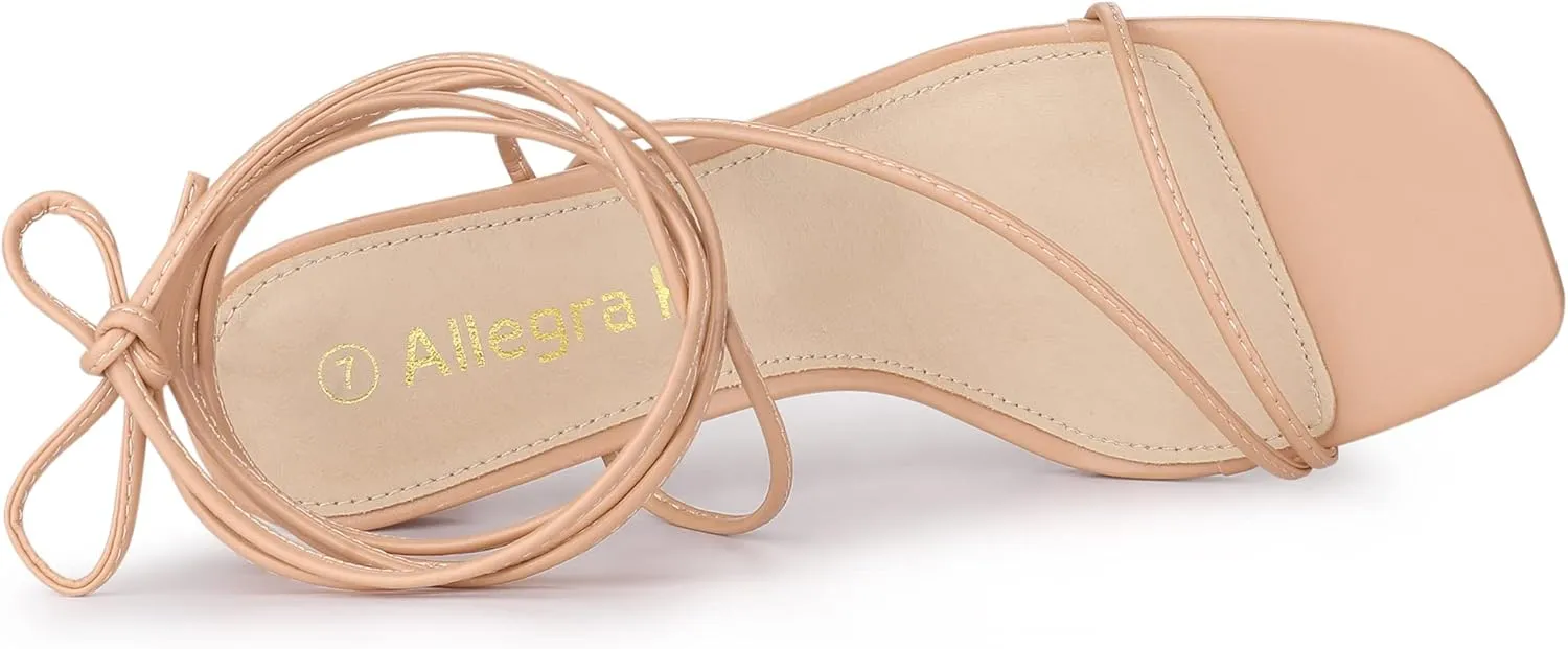 Allegra K Women's Lace Up Strappy Block High Heel Sandals